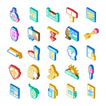 Isometric icons collection representing various concepts Stock Illustration