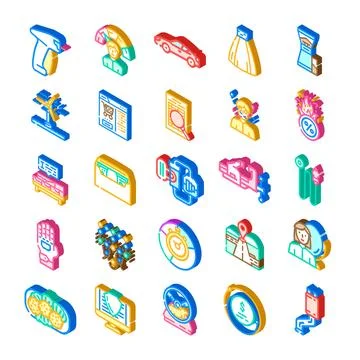 Isometric icons collection representing various modern concepts Stock Illustration