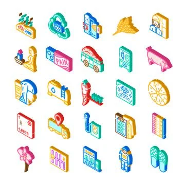 Isometric icons collection representing various concepts and themes Stock Illustration
