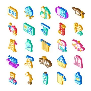 Isometric icons collection representing various business and service concepts Stock Illustration