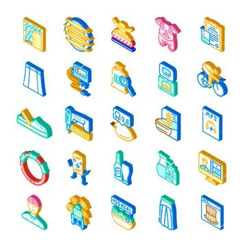 Isometric icons collection representing various concepts and objects Illustrazione stock