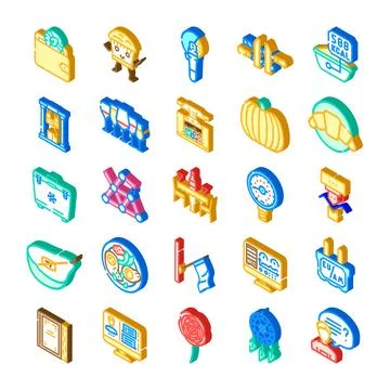 Isometric icons collection representing various concepts and objects Stock Illustration