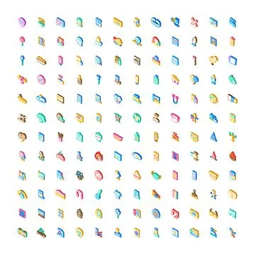 Isometric icons collection representing various digital objects 库存插图