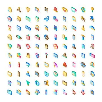 Isometric icons collection representing various subjects and concepts Stockillustratie