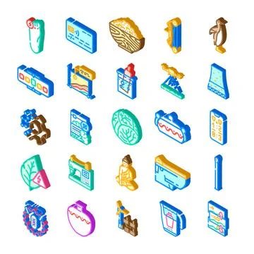 Isometric icons collection representing various concepts Stock Illustration