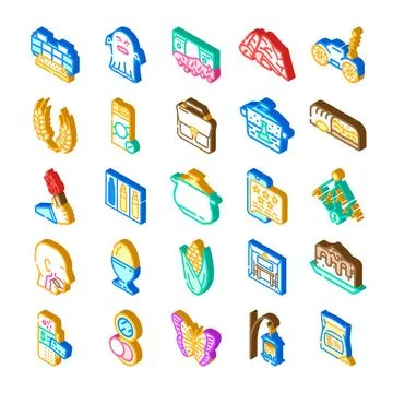 Isometric icons collection representing various concepts and objects Stock Illustration