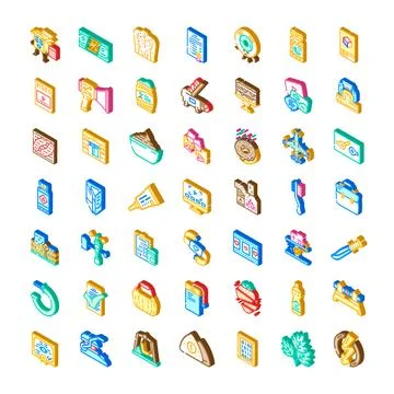 Isometric icons collection representing various digital applications and pr.. Illustrazione stock