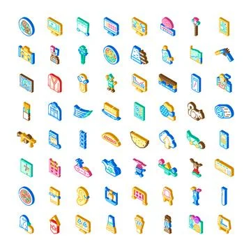 Isometric icons collection representing various digital elements Stock Illustration