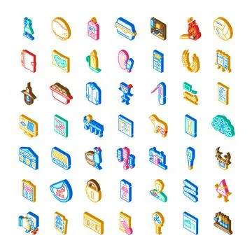 Isometric icons collection representing various abstract objects Illustrazione stock