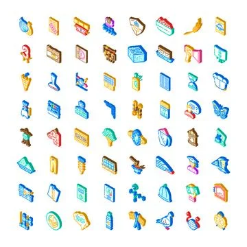 Isometric icons collection representing various concepts and objects 库存插图