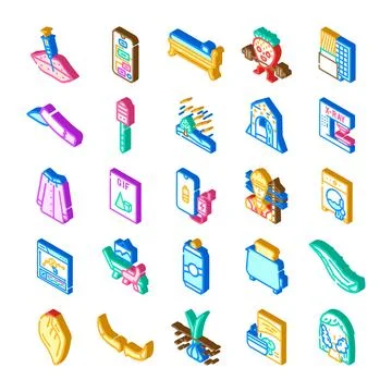 Isometric icons collection representing various lifestyle items Stock Illustration