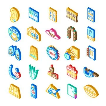 Isometric icons collection representing various concepts and objects Stock Illustration