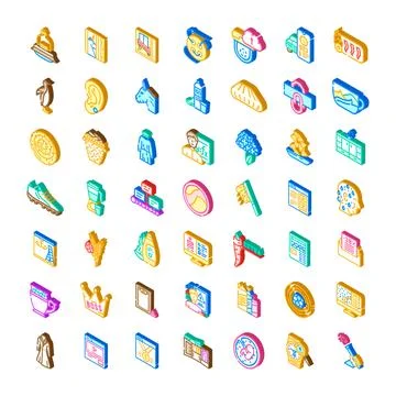 Isometric icons collection representing various business and daily life con.. Stock Illustration