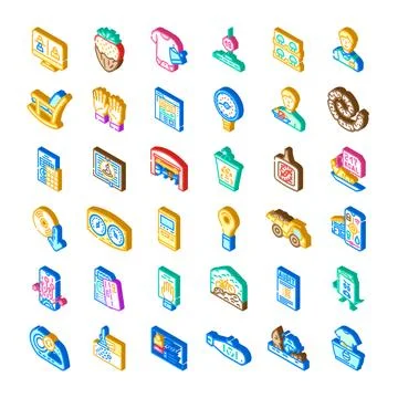 Isometric icons collection representing various concepts and services Stock Illustration