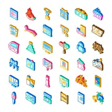 Isometric icons collection representing various digital concepts 库存插图