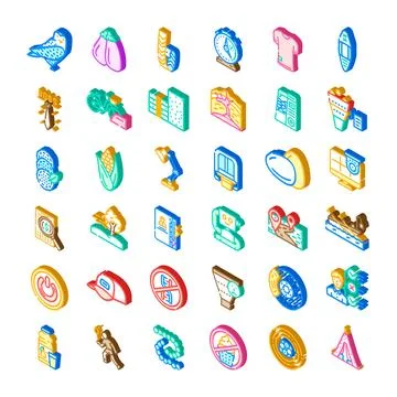 Isometric icons collection representing various concepts and objects Illustrazione stock