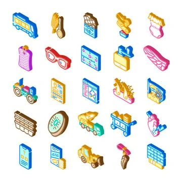 Isometric icons collection representing various concepts and objects Illustrazione stock