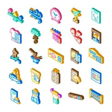 Isometric icons collection representing various concepts and objects Illustrazione stock