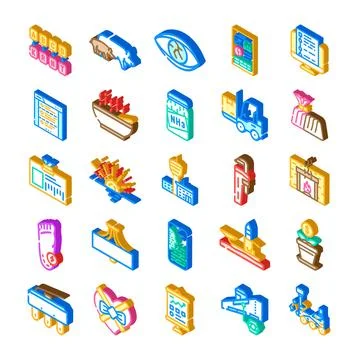 Isometric icons collection representing various business tech concepts Illustrazione stock