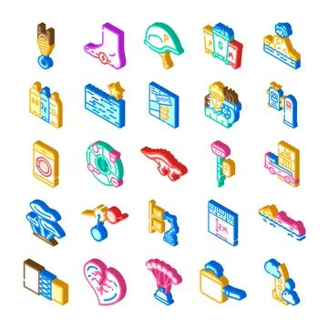 Isometric icons collection representing various industry and technology con.. Stock Illustration