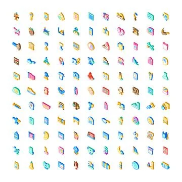 Isometric icons collection representing various infographic elements Stock Illustration
