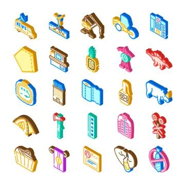 Isometric icons collection representing various categories and themes Ilustración de archivo