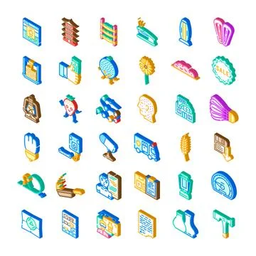 Isometric icons collection representing various symbols and objects Ilustración de archivo