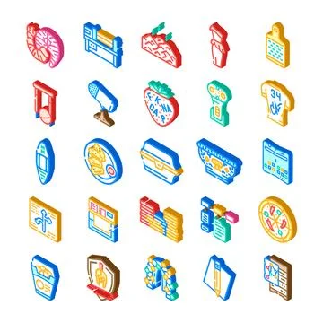 Isometric icons collection representing various industries and objects Illustrazione stock