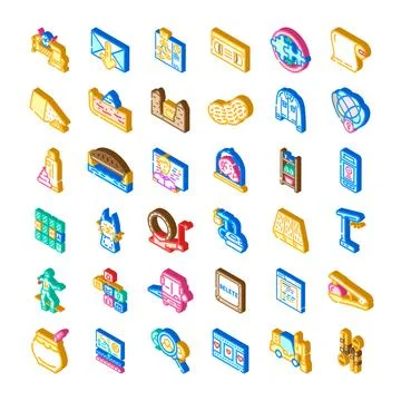Isometric icons collection representing various concepts and objects 스톡 일러스트