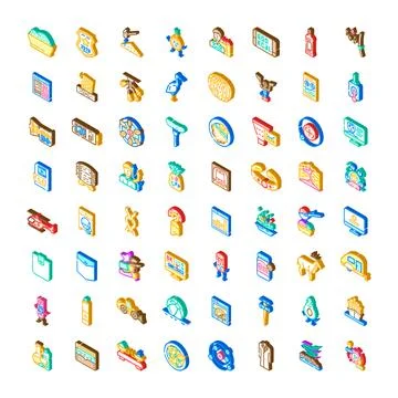 Isometric icons collection representing various business objects and elements Stock Illustration