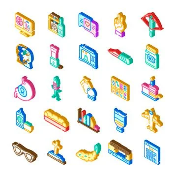 Isometric icons collection representing various business medical education .. 库存插图