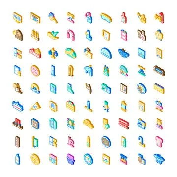Isometric icons collection representing various industries and daily life イラスト素材