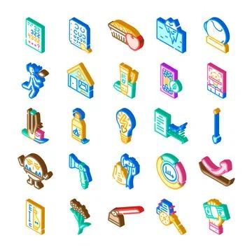 Isometric icons collection representing various concepts 库存插图