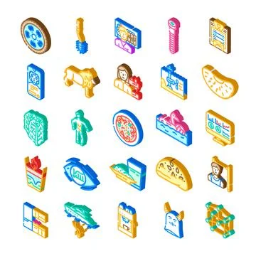 Isometric icons collection representing various modern life concepts Stock Illustration