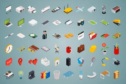 Isometric icons computer technology. Stock Illustration