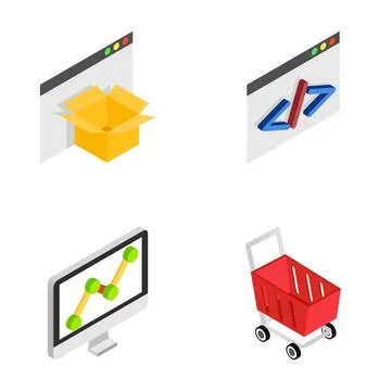 Isometric icons for e commerce, coding, data, and online shopping イラスト素材