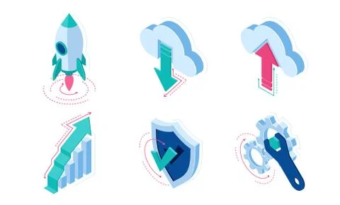 Isometric icons infographics elements for web site Illustrazione stock