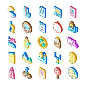 Isometric icons presenting diverse technology business and everyday objects Illustrazione stock