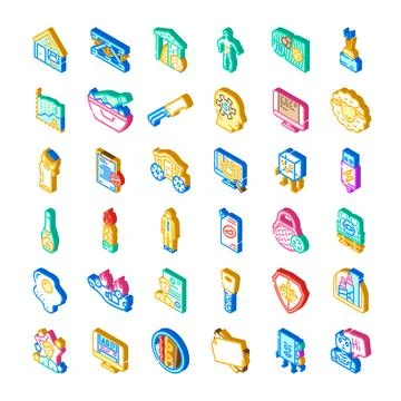 Isometric icons presenting diverse technology and business concepts イラスト素材