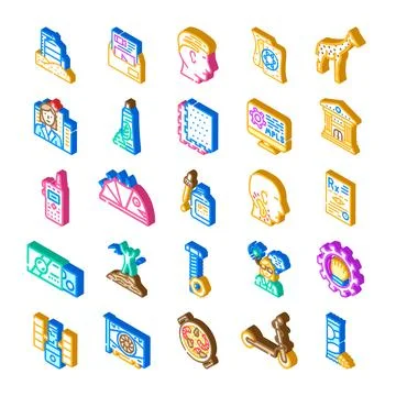 Isometric icons representing diverse themes and concepts Stock Illustration