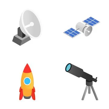 Isometric icons representing space exploration technology and astronomy Stock Illustration