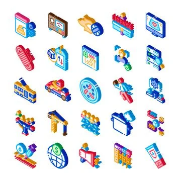 Isometric icons representing various industry and business concepts イラスト素材