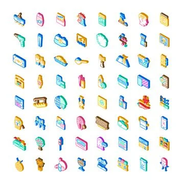 Isometric icons set creating diverse abstract concepts Illustrazione stock