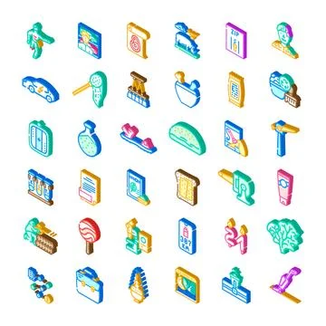 Isometric icons set different objects symbols collection Stock Illustration