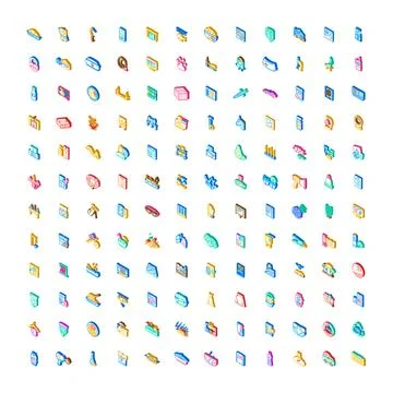 Isometric icons set diverse objects collection concept Stock Illustration