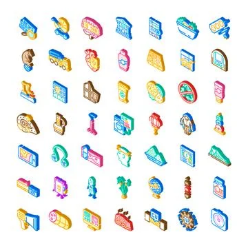 Isometric icons set representing diverse business and industry concepts Stock Illustration