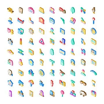 Isometric icons set representing diverse modern concepts 스톡 일러스트