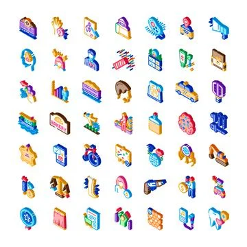 Isometric icons set representing various daily life activities 스톡 일러스트