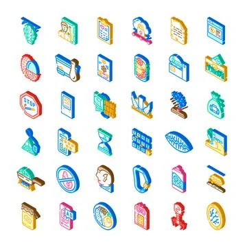 Isometric icons set representing various concepts and themes Stock Illustration