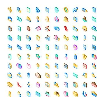 Isometric icons set representing various modern concepts Stock Illustration